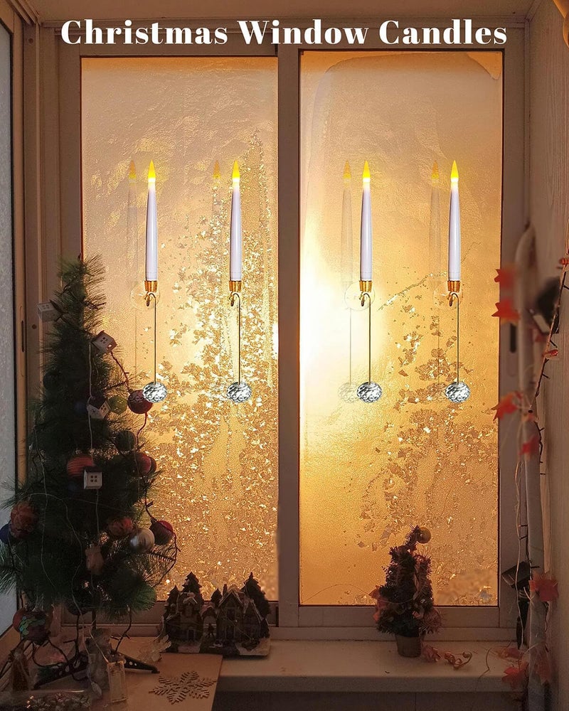 Knoste Christmas Tree Candles-Wand Remote-Crystal Ball Hooks-Suction Cups, 10 Pcs Battery Operated Window Candles, Flickering Warm Light, Xmas Home Ornaments, Wedding Party Decorations - Image 4